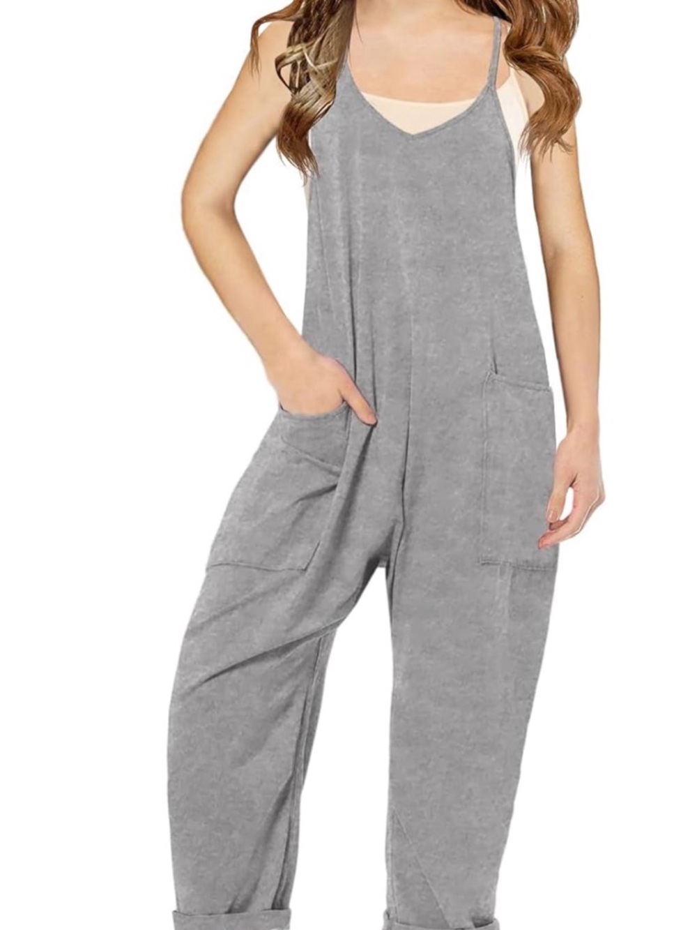 Girls' Gray Casual Pocket Jumpsuit
